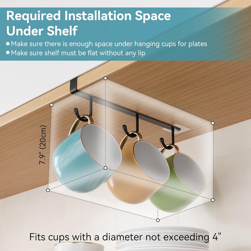 ECROCY Mug Hooks for Cabinet, Clip-On Shelf and Only Fits Flat Cabinet Without Any Lip, 3pcs Mug Holder No Drilling Free Damage - Image 3